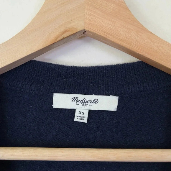 Madewell Lambswool Leather Trim Navy Cardigan - Picture 8 of 12